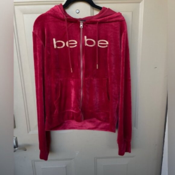 bebe Tops - BEBE Velour Velvet Red Jacket Size Large